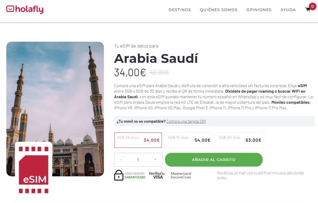 esim arabia saudi holafly sin pagar roaming